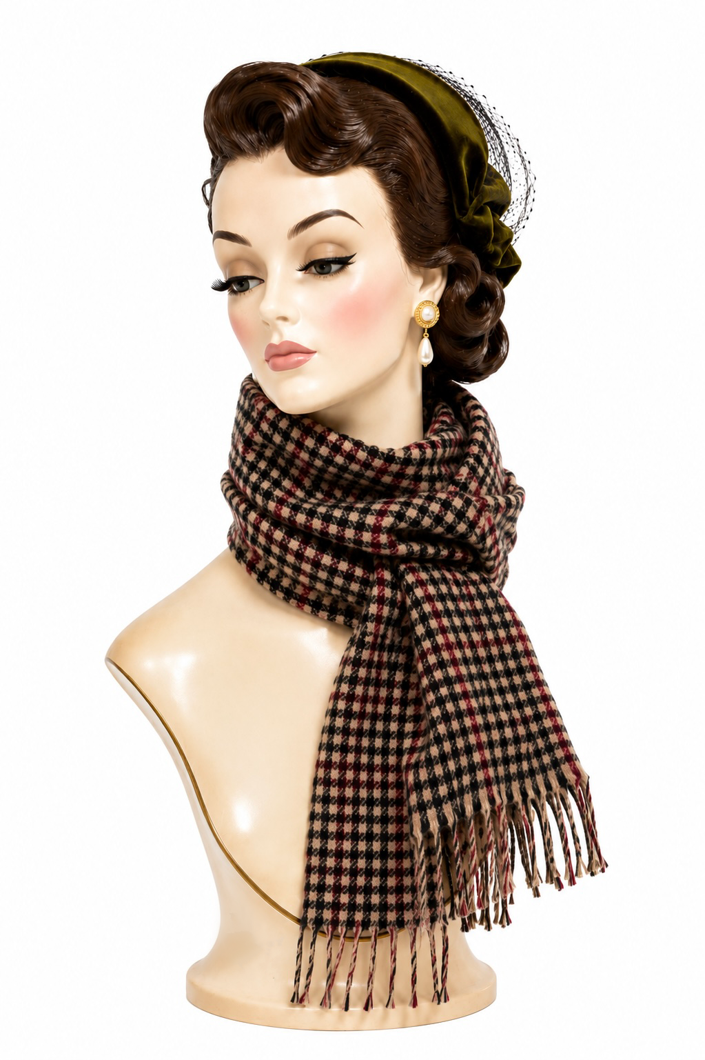 Vintage Plaid Fringe Scarf – Brown, Black & Burgundy Classic Fall Scarf