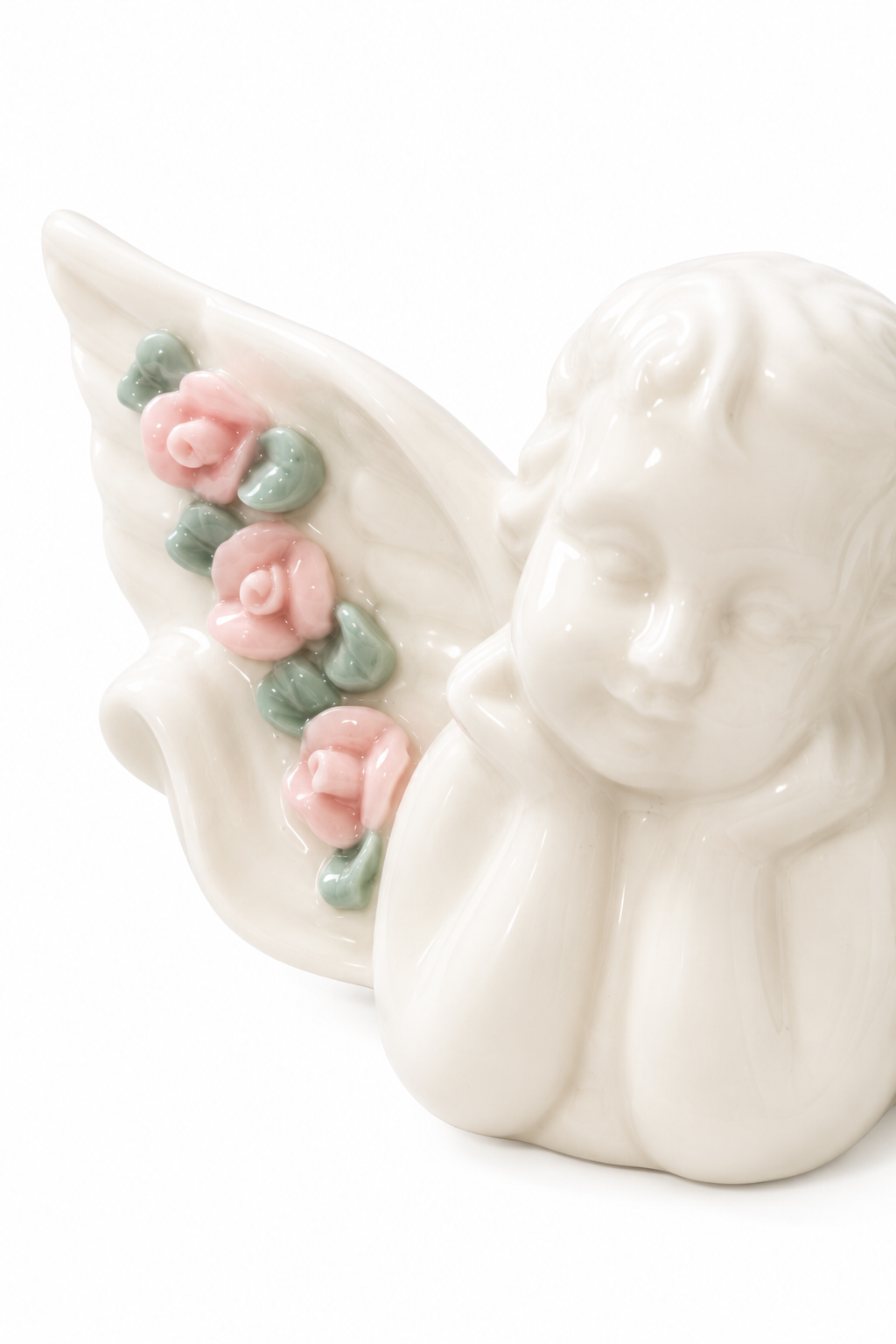 Vintage Set of 2 Porcelain Angel Wall Plaques | Cherub & Rose Wall Décor | Shabby Chic Cottagecore Angels