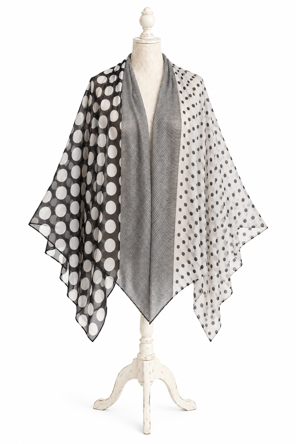 Black & White Mixed Polka Dot Oversized Shawl Scarf | Sheer Wrap Scarf