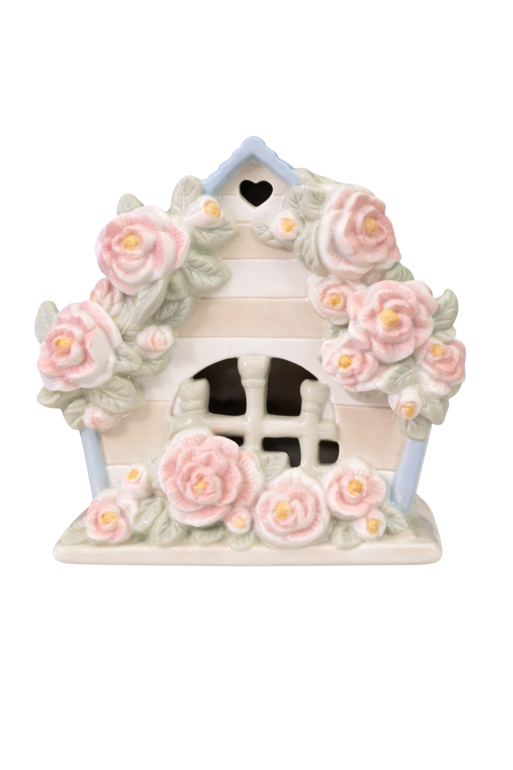 La Petite Maison | Vintage Floral Cottage Night Light, Shabby Chic Porcelain House Lamp