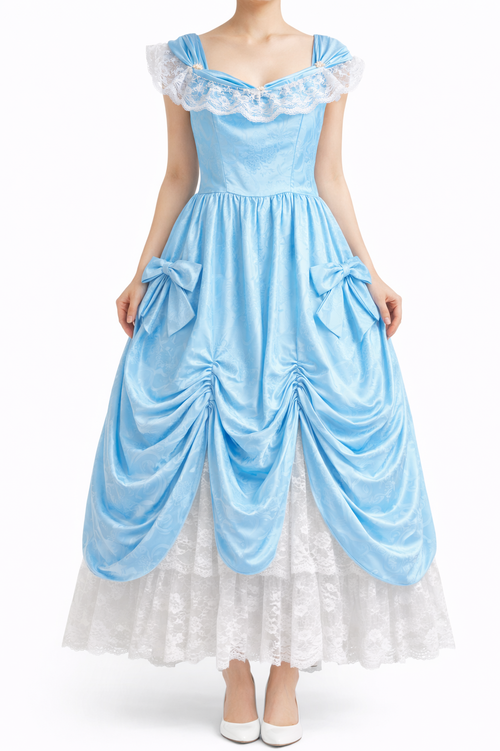 Powder Blue Rococo Bustle Gown | Vintage Lace & Satin Dream XS/S
