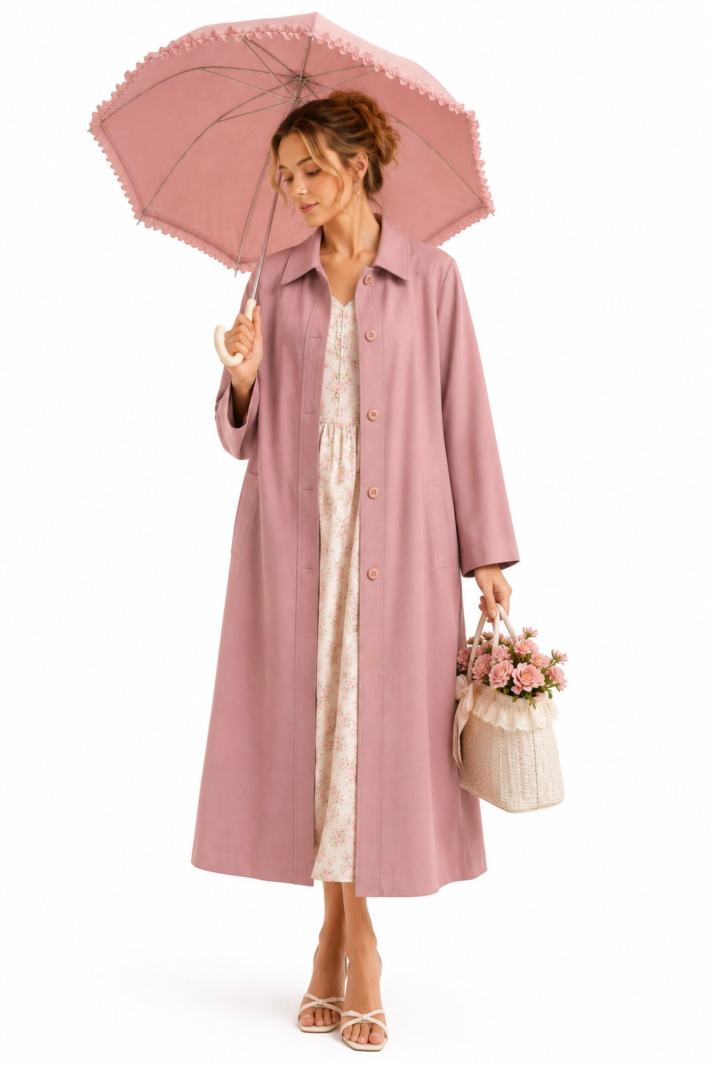 Vintage 1960s/1970s Blush Pink Lightweight Trench Coat | Oversized Spring Coat | Size Medium/Large