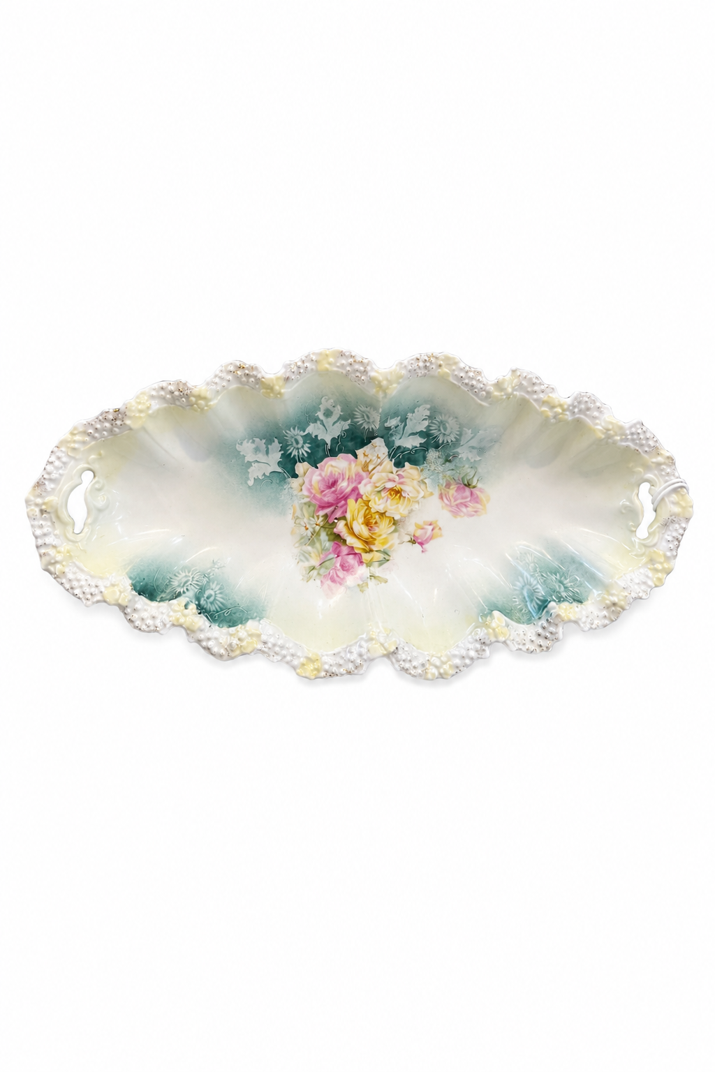 Antique 1910s R.S. Prussia Germany Floral Porcelain Oval Serving Dish | Victorian Cottagecore Vanity Tray