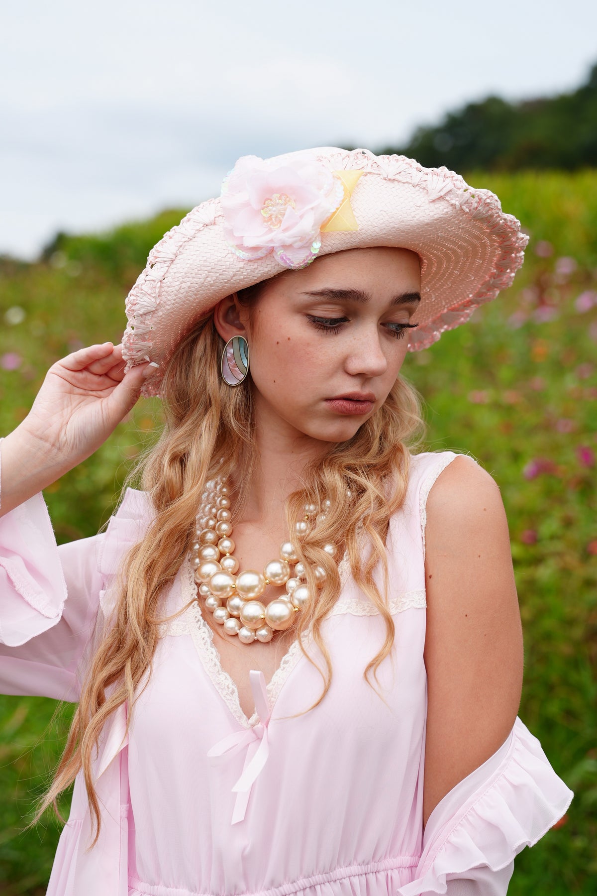 Romantic Pink Floral Wide-Brim Hat – Vintage-Inspired Cowgirl Hat