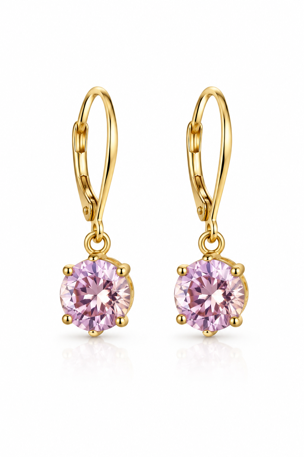 Vintage Pink Rhinestone Gold-Tone Leverback Drop Earrings
