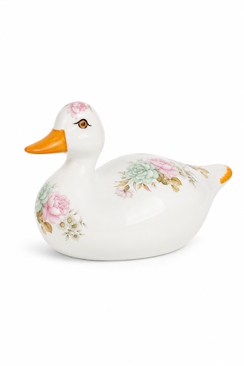 Vintage 1980s Hand-Painted Floral Ceramic Duck Figurine | Cottagecore Duck Décor | Cottage Core Collectible | 8.5”