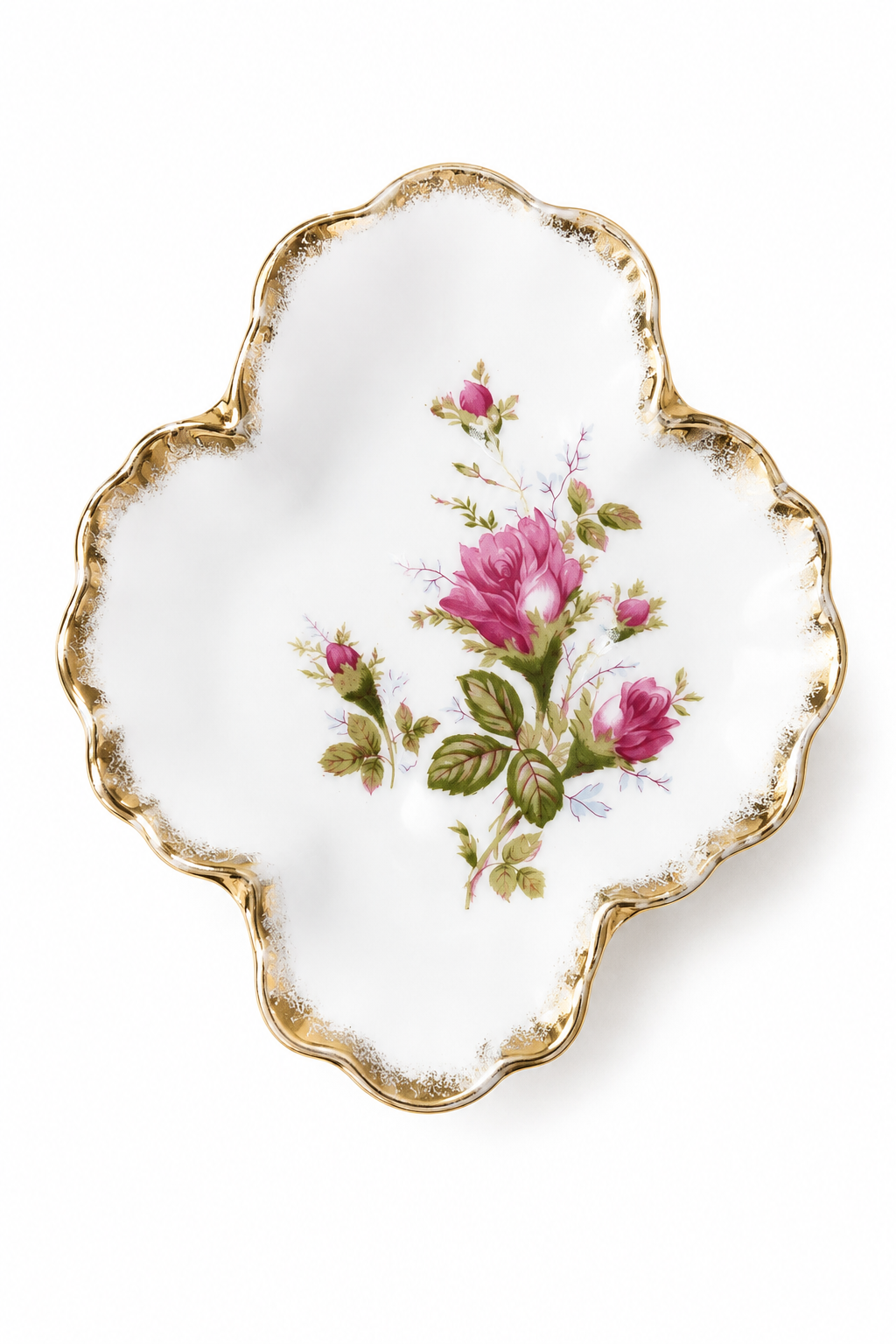 Vintage 1950s Cherry China Made in Japan Pink Rose Porcelain Trinket & Jewelry Dish