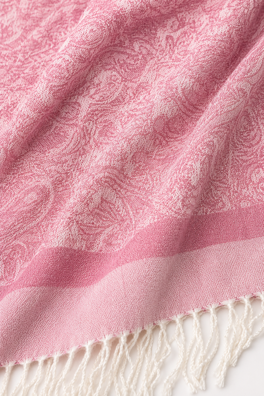Blush Pink Paisley Scarf – Romantic Fringe Shawl Wrap