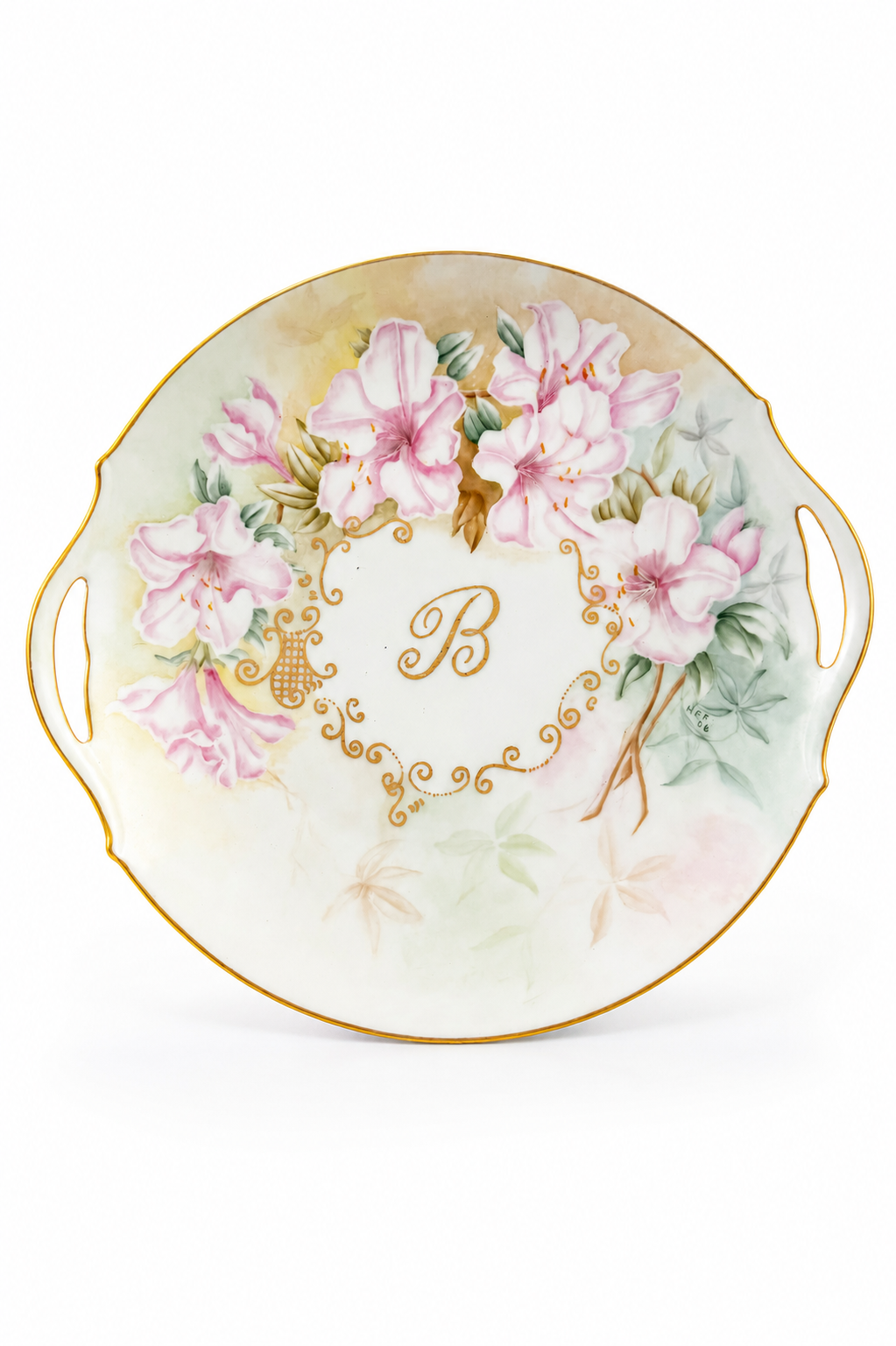 Antique Tressemann & Vogt Limoges France Hand-Painted Handled Plate | Monogram “B” | 1892–1919 | Floral Porcelain Platter