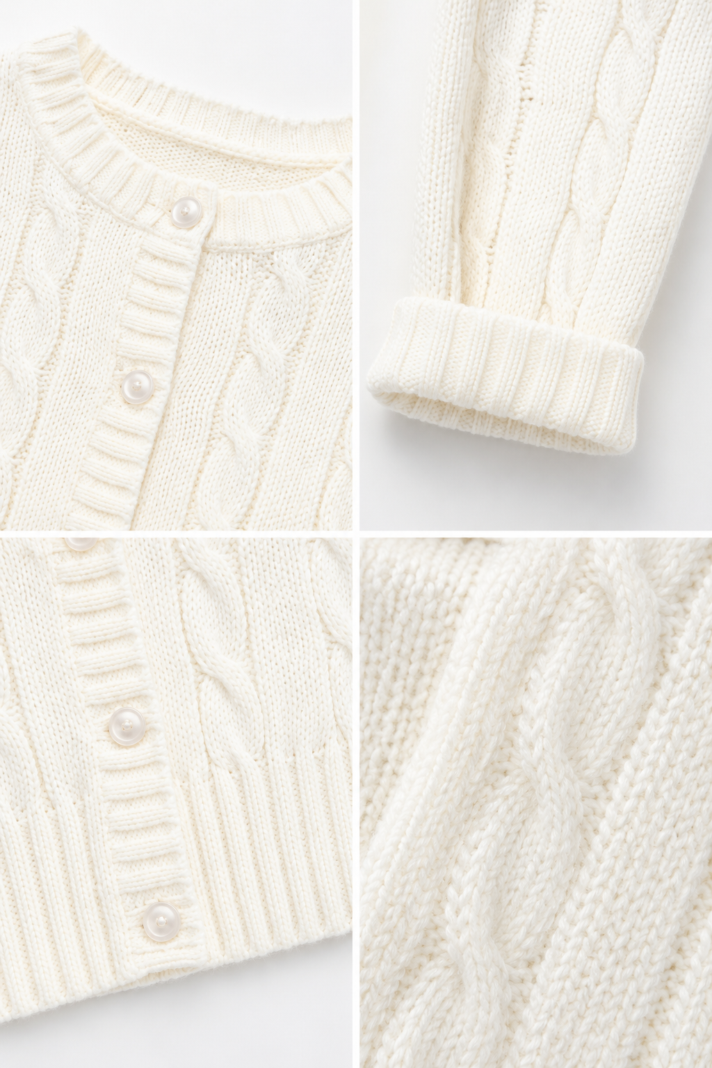 Vintage Ivory Cable Knit Cardigan Sweater | Classic Cottagecore Grandpa Chic Button Front Sweater | Size M