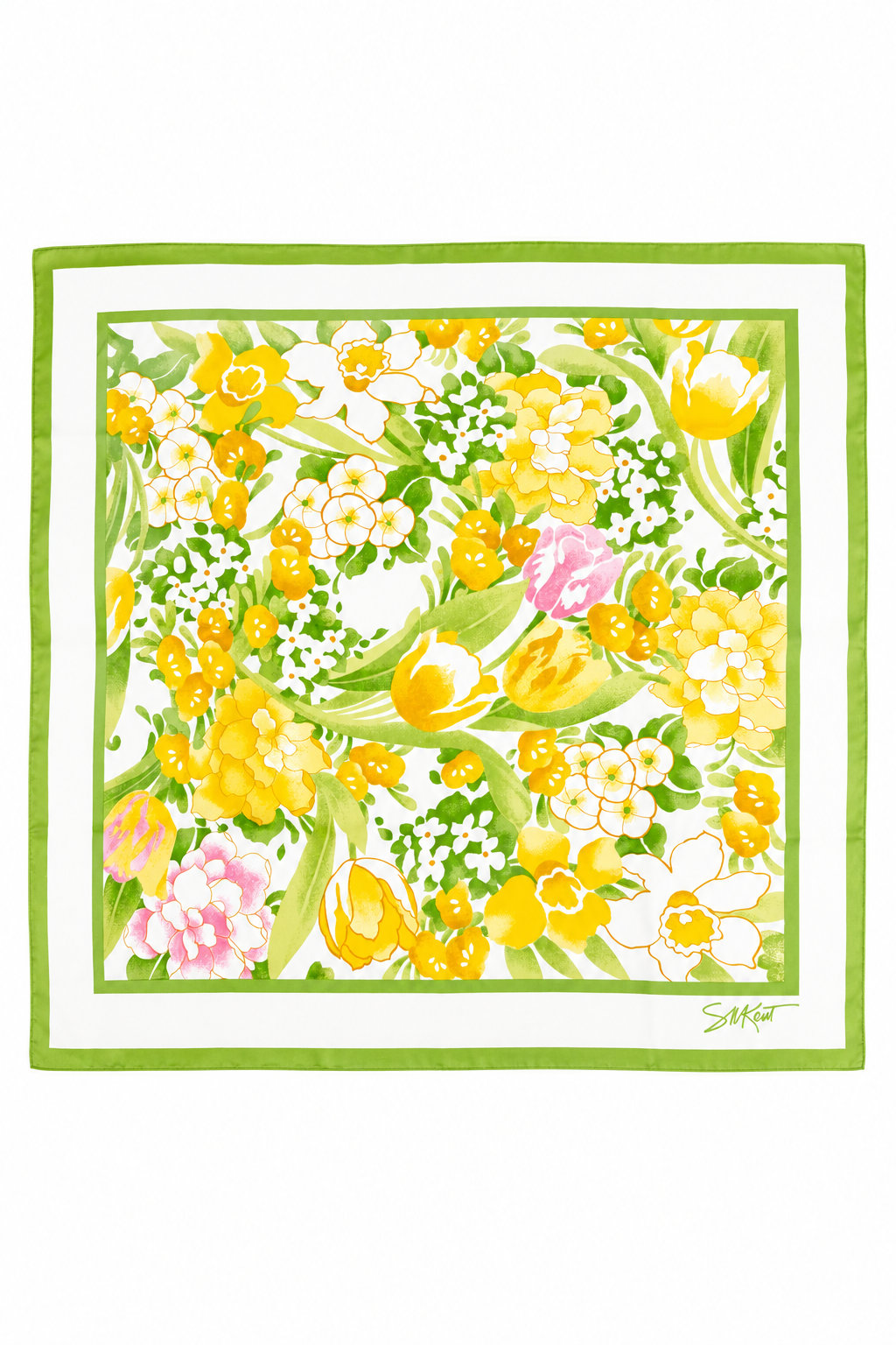 Vintage Floral Spring Scarf | Versatile Neck Scarf, Hair Scarf & Handbag Accessory | Yellow & Green Botanical Print