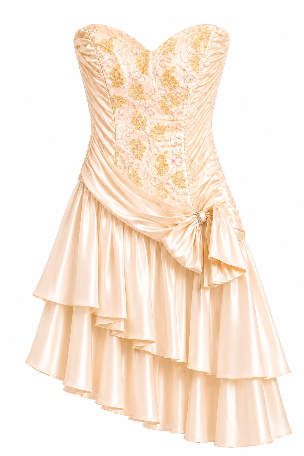 1980s Zum Zum Peach Satin Party Dress | Vintage Strapless Prom Dress 7/8 (XS-S)