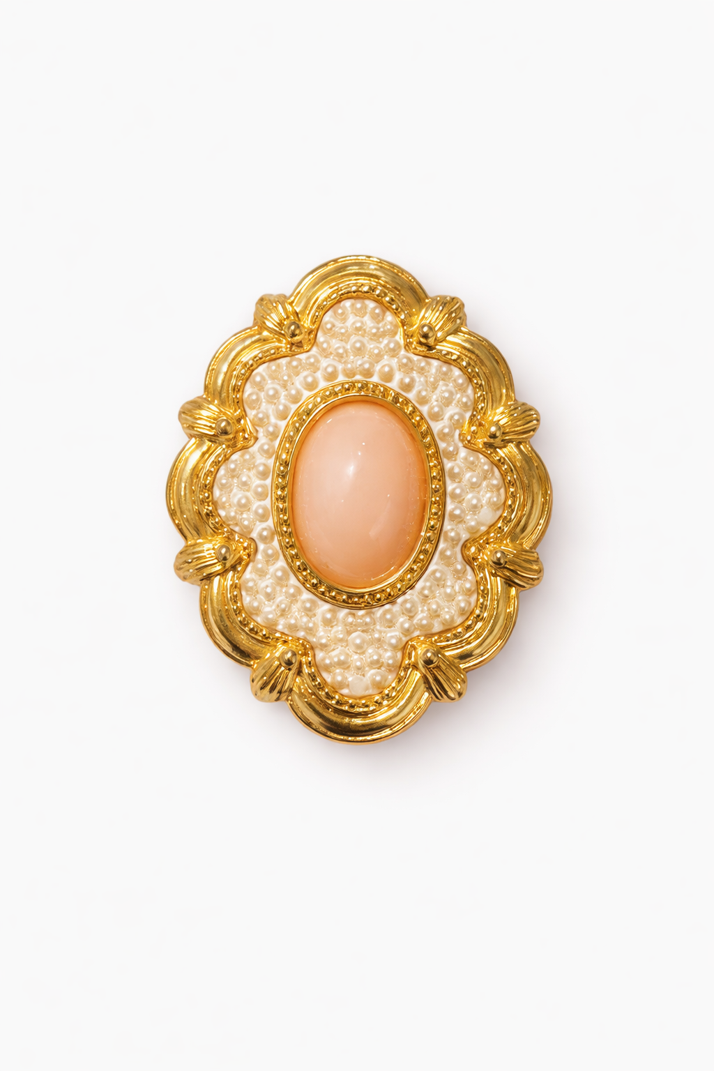 1980s Vintage Avon Gold-Tone Cameo Style Brooch/Pin with Faux Pearl Detail