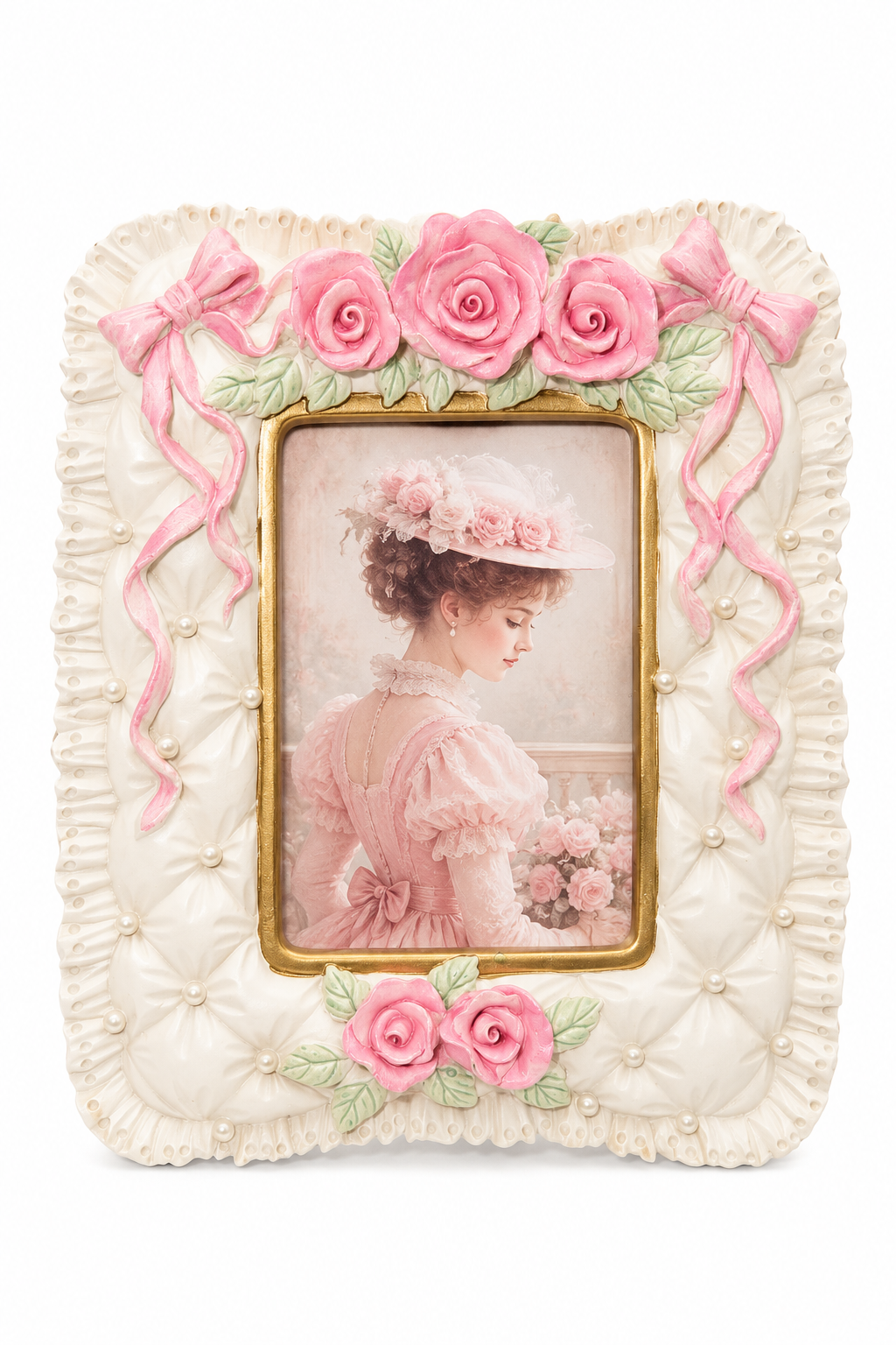 Vintage 1980s Pastel Pink Rose Picture Frame | Cottagecore Coquette Floral Photo Frame