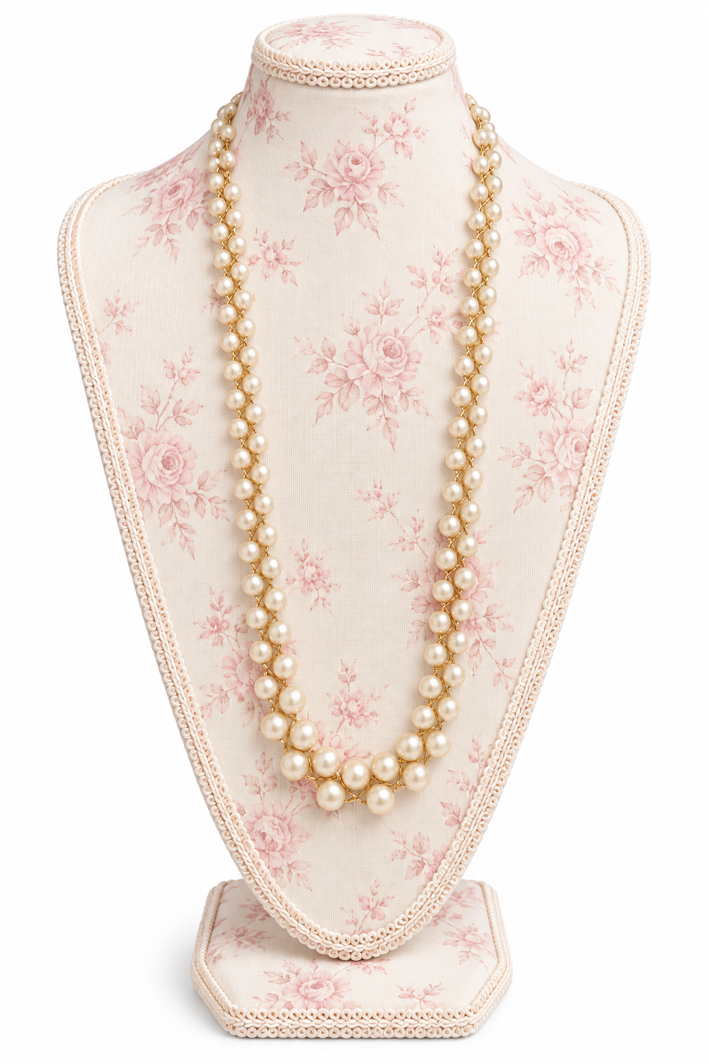 Vintage 1980s Ivory Faux Pearl & Gold-Tone Beaded Necklace | Elegant Long Statement Jewelry