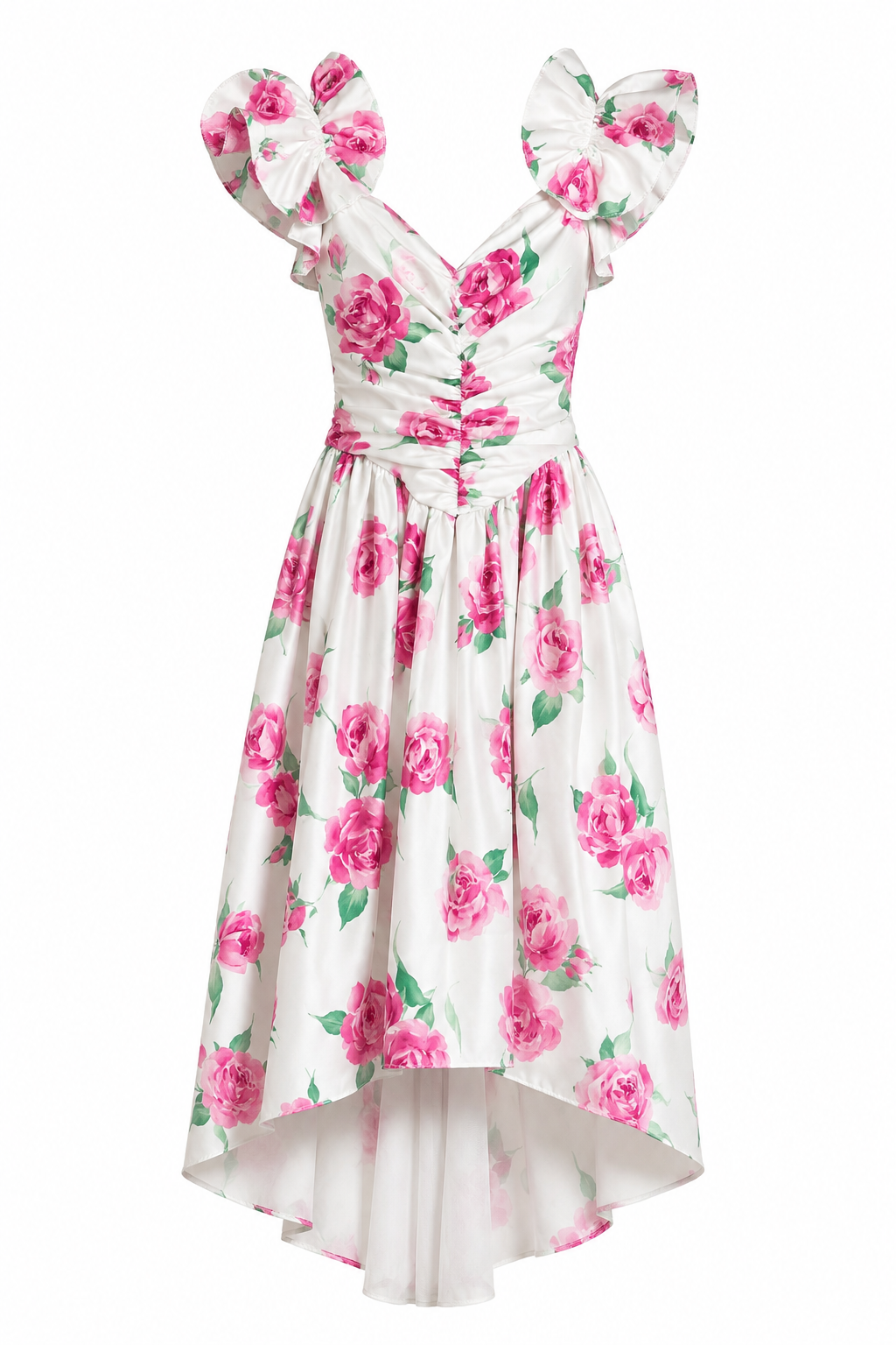 Vintage 1980s Pink Rose High-Low Gown | Romantic Floral Party Dress | Size Small