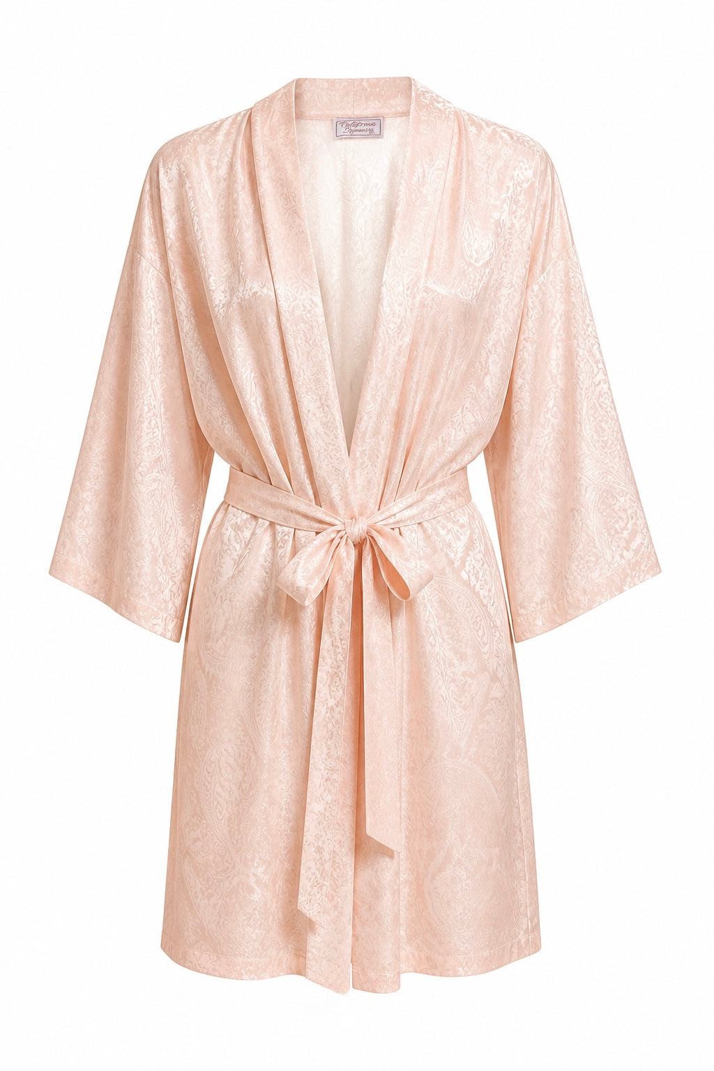 Vintage Blush Pink Satin Jacquard Short Robe | Women’s Size Medium