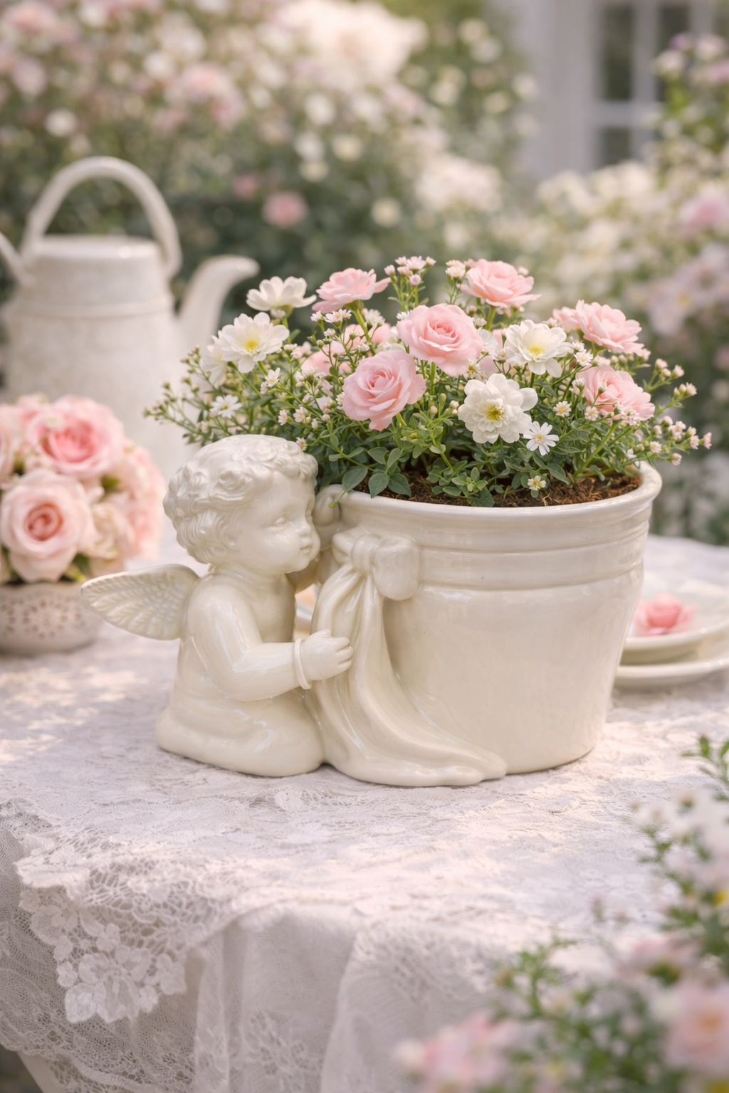 Petit Ange Garden Planter | Vintage Shabby Chic Cherub Pot