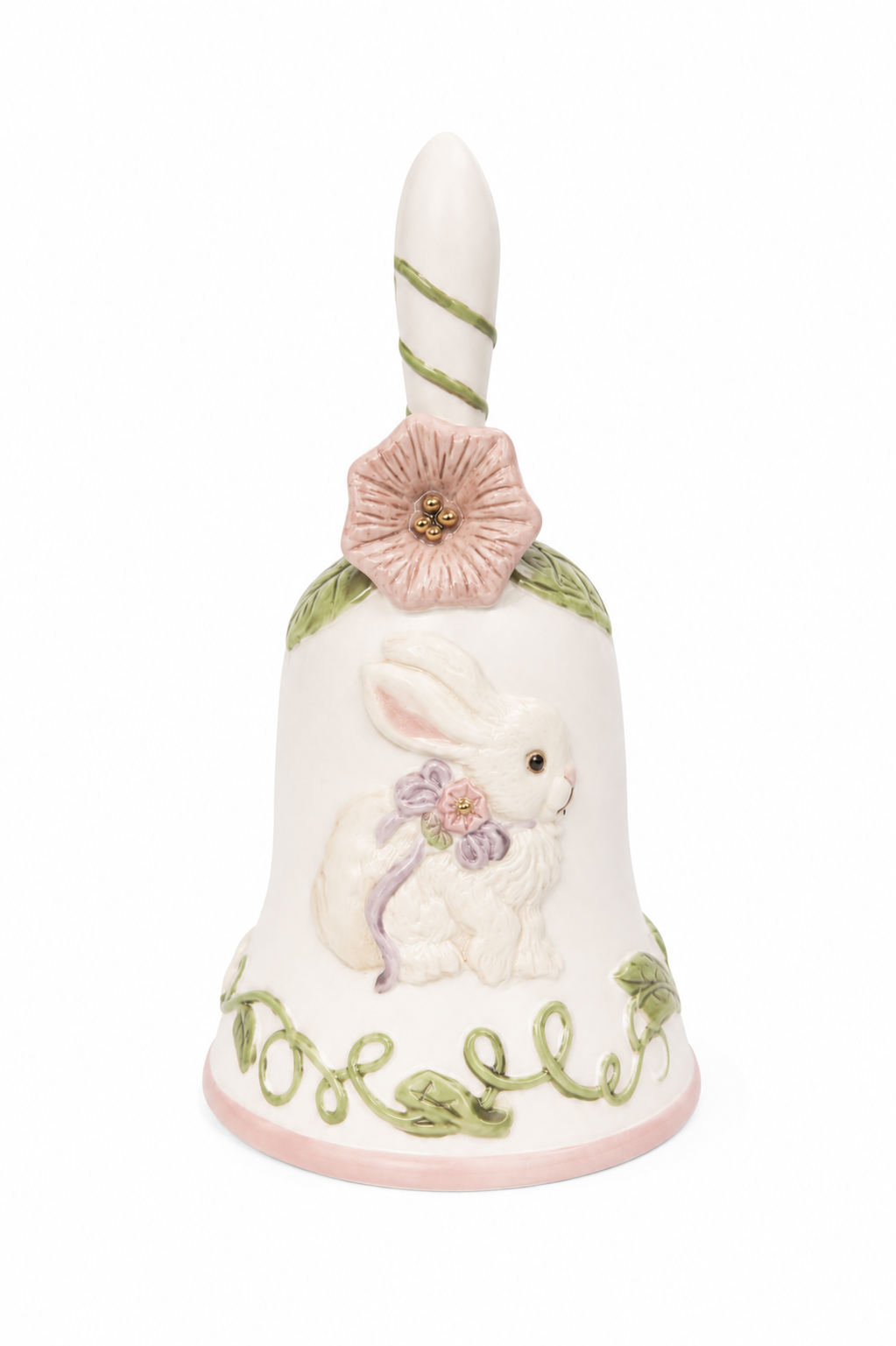 Vintage Pastel Bunny Porcelain Bell | Spring Easter Rabbit Bell | Cottagecore Floral Home Décor