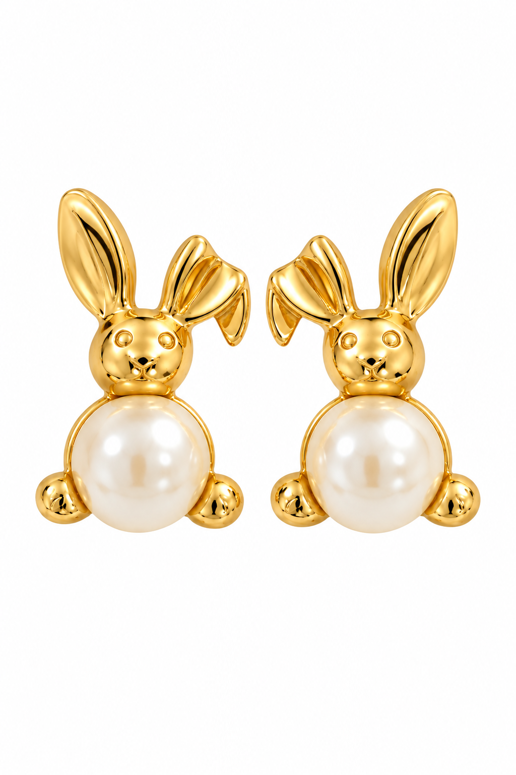 Vintage 1990s Avon Gold-Tone Bunny Rabbit Faux Pearl Stud Earrings | Romantic Easter Jewelry