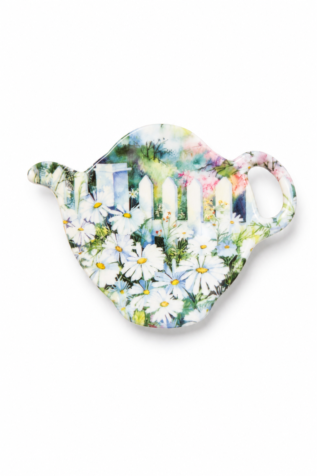 Vintage Teapot-Shaped Spoon Rest | Floral Tea Bag Holder | Cottagecore Tea Accessory | Daisy Garden Dish | Made In Italy