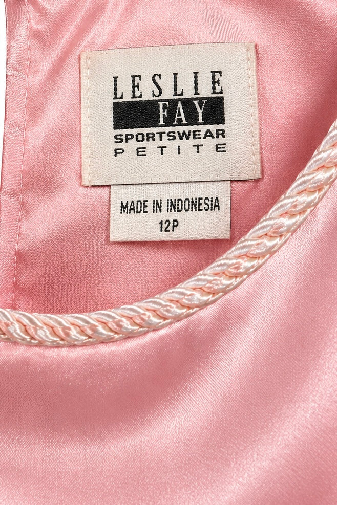 Vintage 1980s Leslie Fay Pink Satin Pajama Lounge Set – 2 Piece Top & Pants | Petite 12P