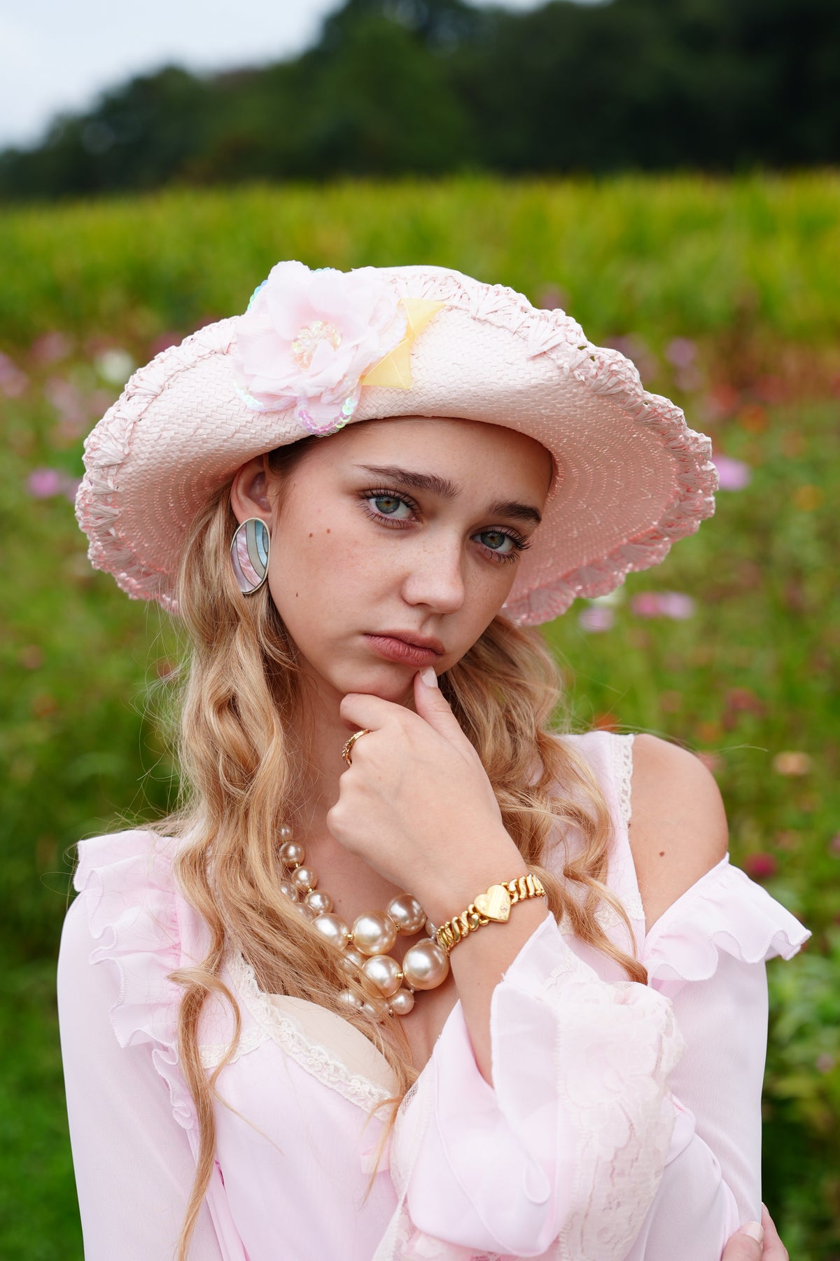 Romantic Pink Floral Wide-Brim Hat – Vintage-Inspired Cowgirl Hat