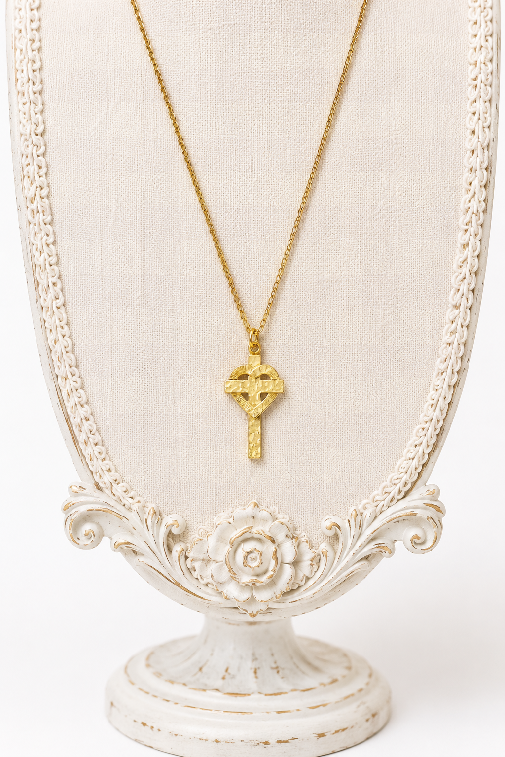 Vintage Gold Tone Heart Cross Pendant Necklace | Religious Faith Necklace | Christian Jewelry | Romantic Heart & Cross Charm Necklace