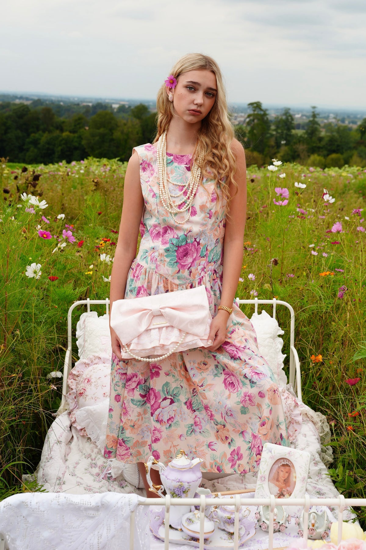 California Garden Party | Vintage All That Jazz Floral Bow Dress (Made in USA, Small)
