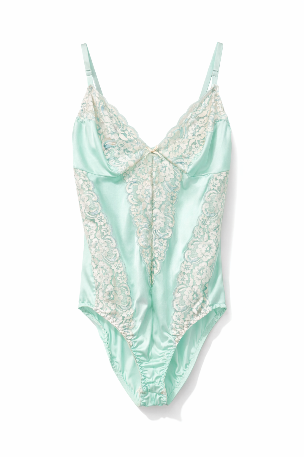 “Mint Chantilly” Vintage Lace Bodysuit | Lingerie One-Piece Made in USA