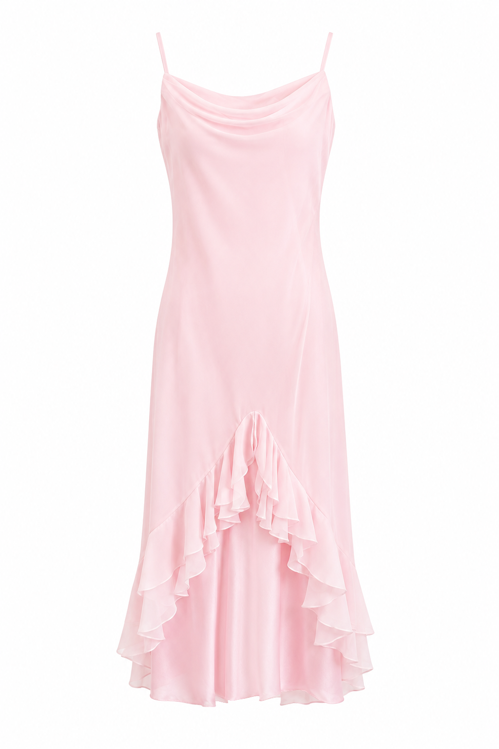 Vintage 1990s Y2K Raylia Designs Blush Pink Ruffle Mermaid Evening Gown Dress | Small