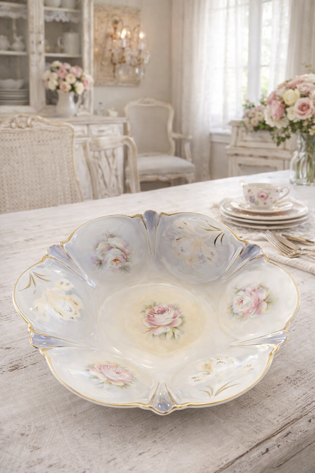 Antique Early 1900s Bavaria Germany Hand-Painted Rose Bowl | Porcelain Serving Bowl