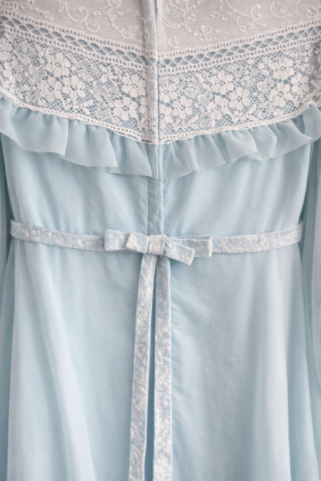 Vintage 1970s Light Blue Lace Maxi Dress | Sheer Sleeves, Romantic Prairie Style | Size XS/S