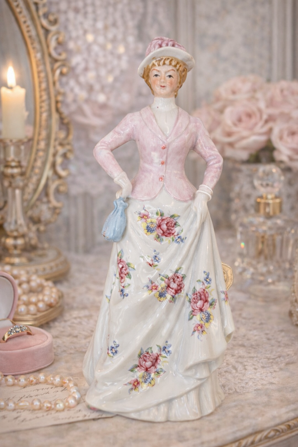 Miss Rosalind in Springtime | Vintage Porcelain Floral Lady Figurine