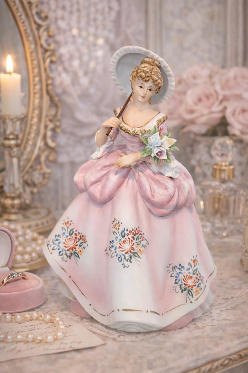 Lady Élodie with Parasol | Vintage Lefton Porcelain Figurine