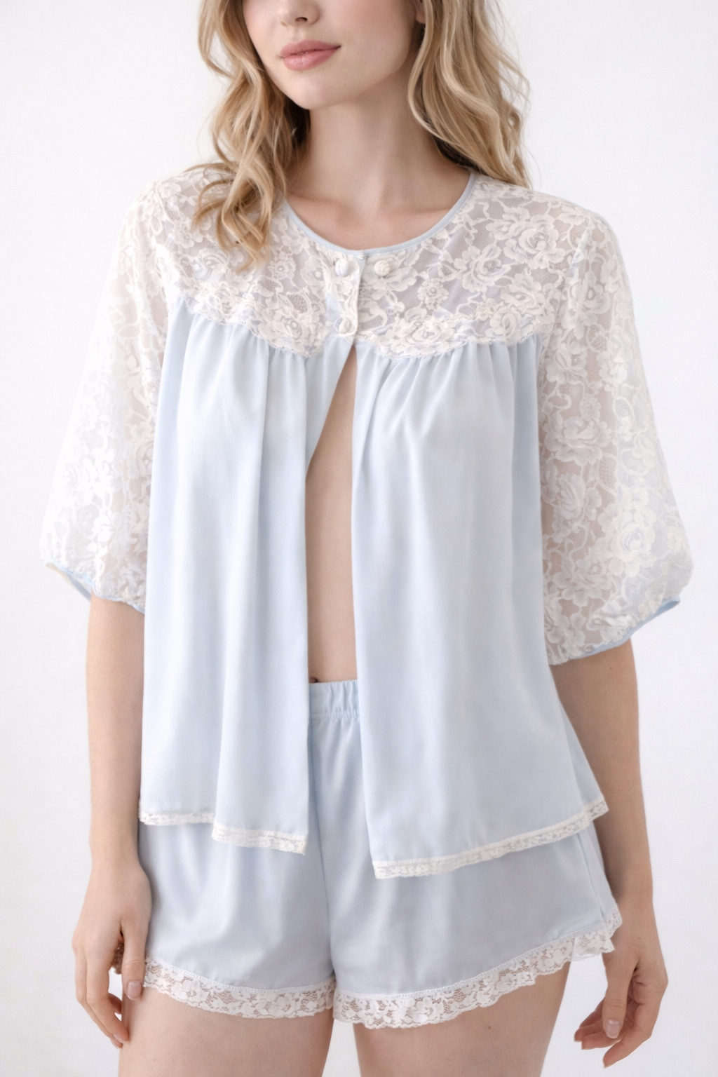 Vintage Sears Lace Bed Jacket | Powder Blue