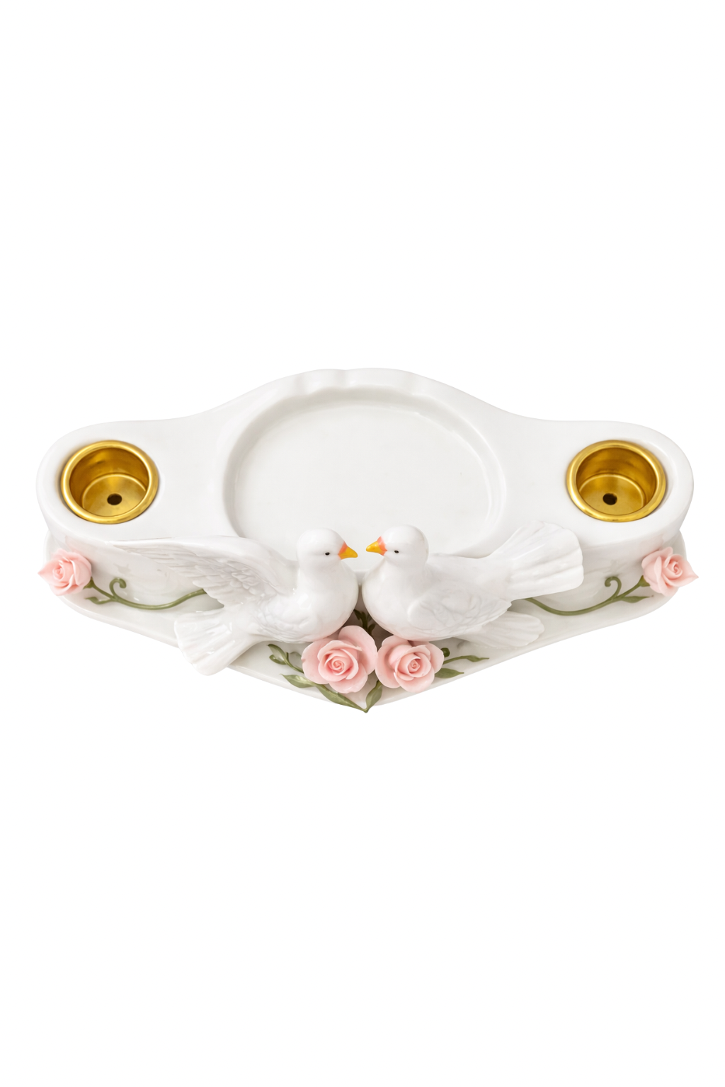 Romantic Dove Porcelain Double Candle Holder with Pink Roses