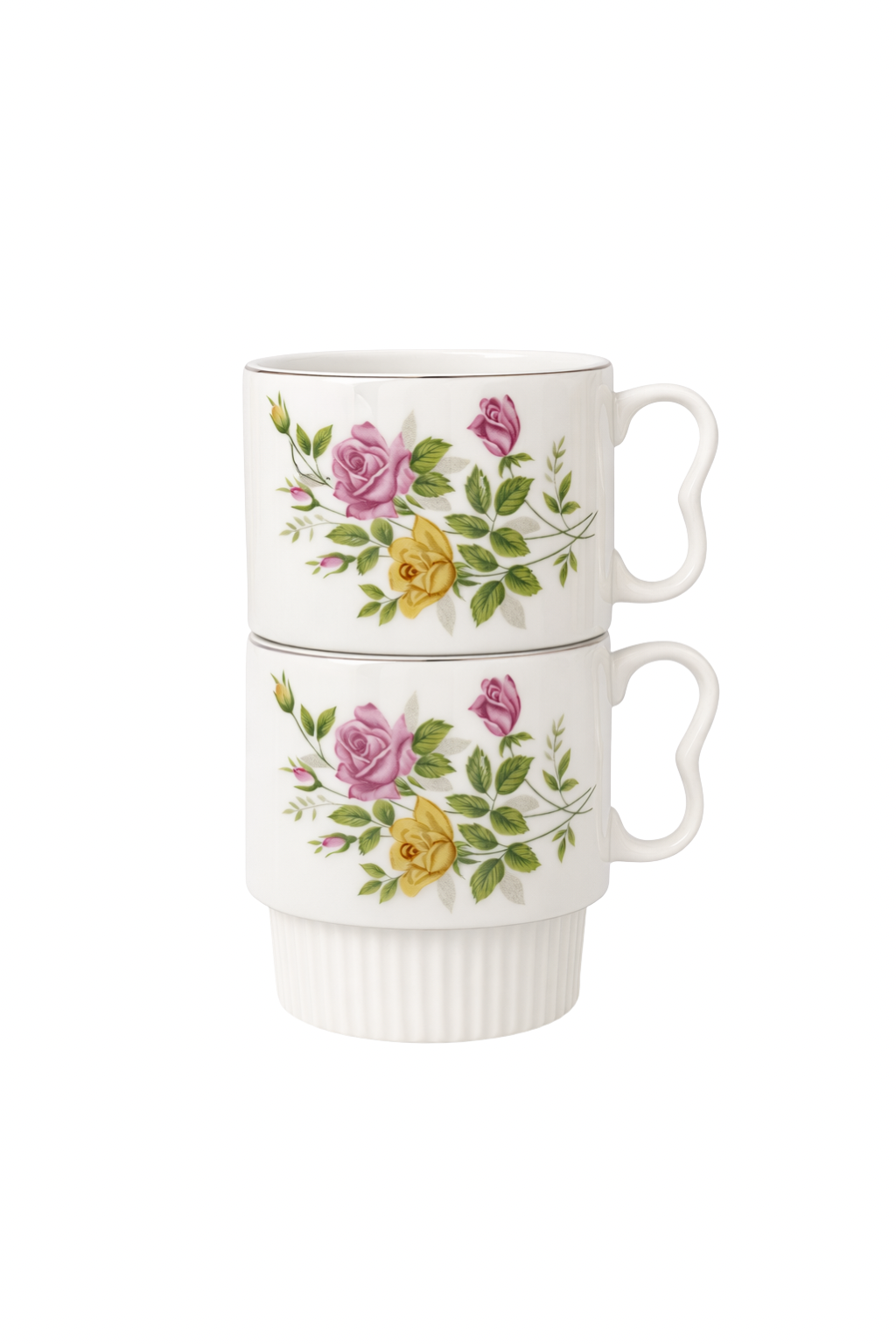 Vintage Floral Fine China Mug Set | Made in Japan (Set of 2)