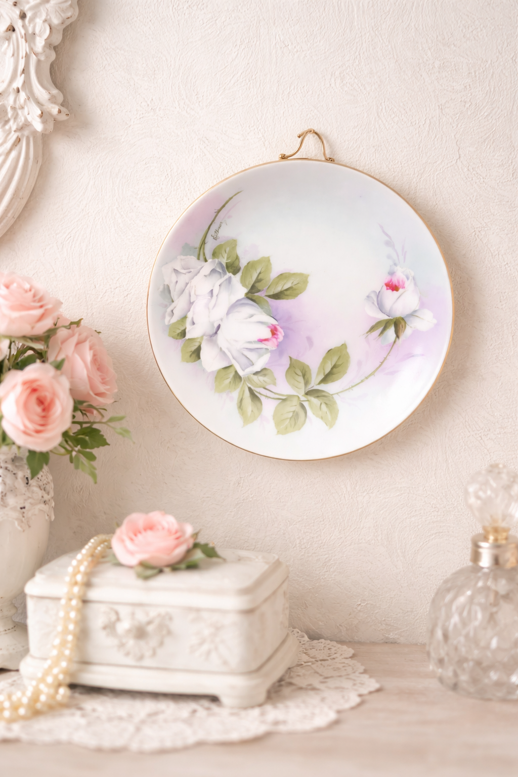 Hand-Painted HNC Bavaria Rose Plate | Vintage 6” Decorative Porcelain wall plate