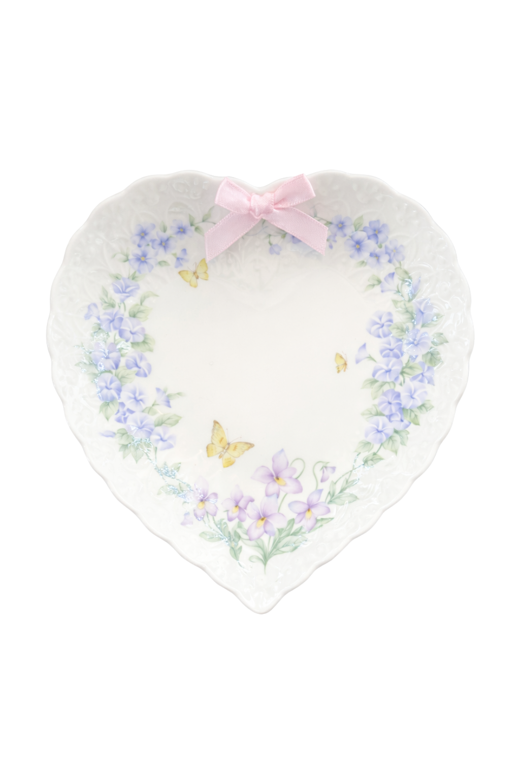 “Pensées de Toi” Mikasa Japan Heart-Shaped Plate | Vintage Floral Porcelain Trinket Dish, Shabby Chic Jewelry Tray
