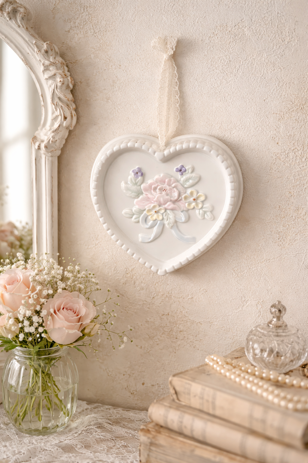 Sweetheart Garden Wall Plaque | Vintage Heart-Shaped Floral Cottagecore Wall Décor