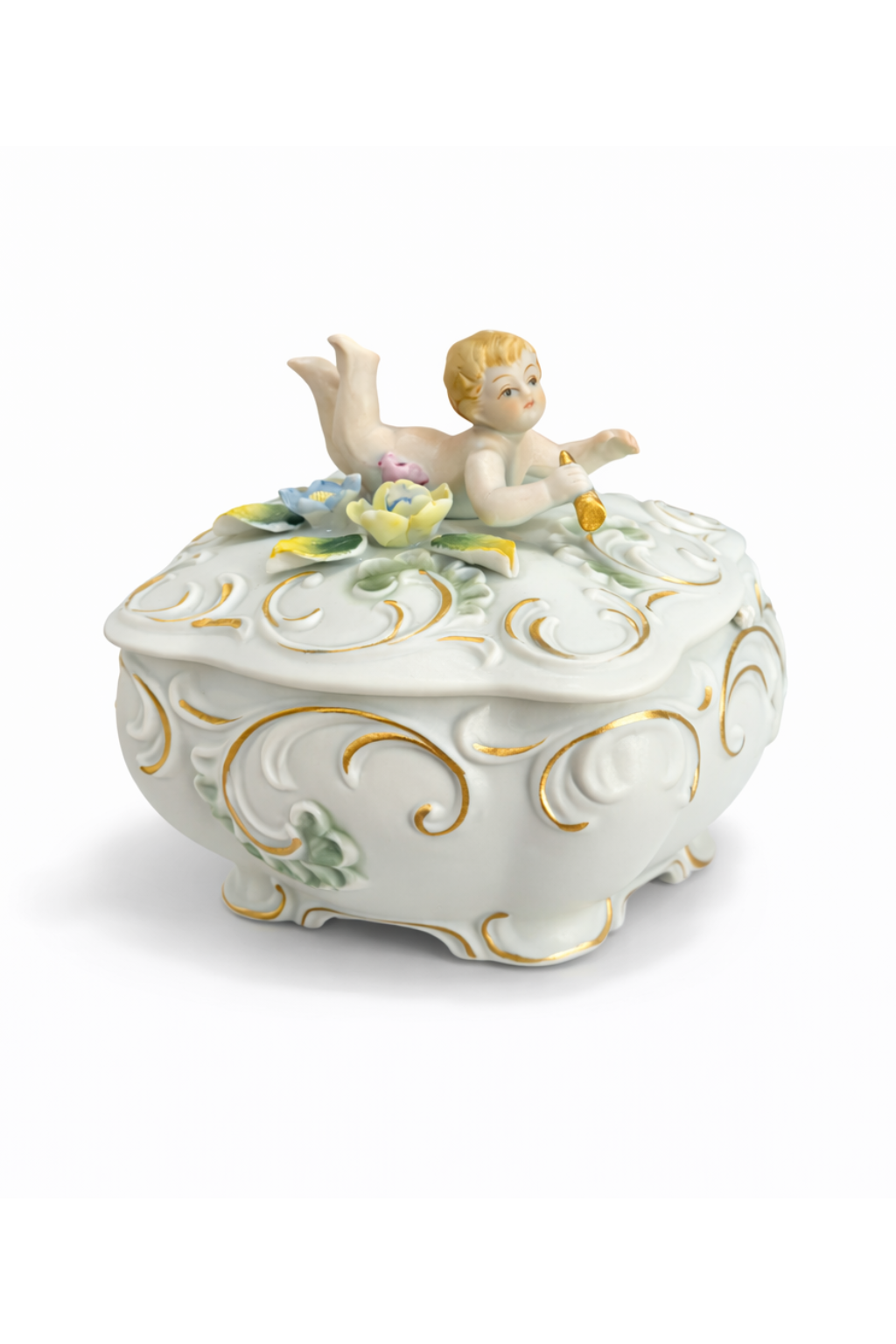 Boîte Trésor Céleste | Vintage Cherub Porcelain Trinket Box