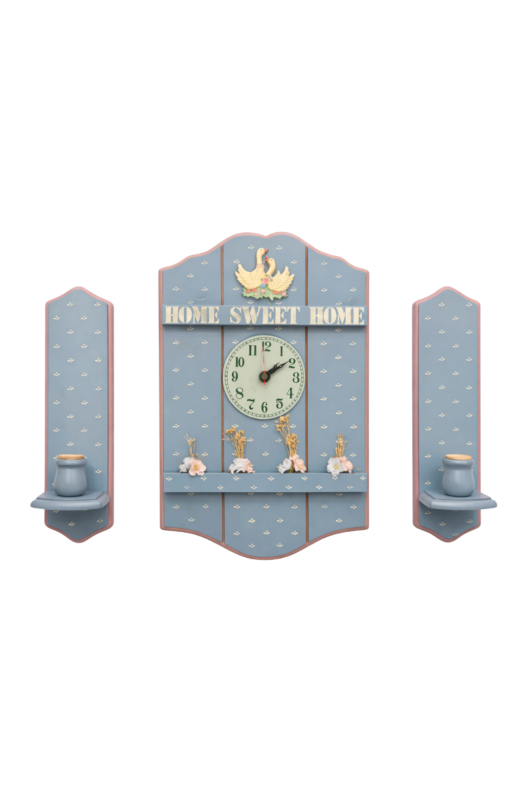 “Maison des Canards” Vintage Home Sweet Home Wall Clock & Sconce Set, 3 Piece Cottagecore Wall Décor