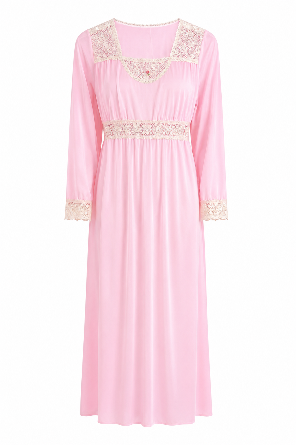 Vintage Davina Pink Lace Nightgown | Romantic Full-Length Sleep Gown | Soft Blush Pink | Medium/Large