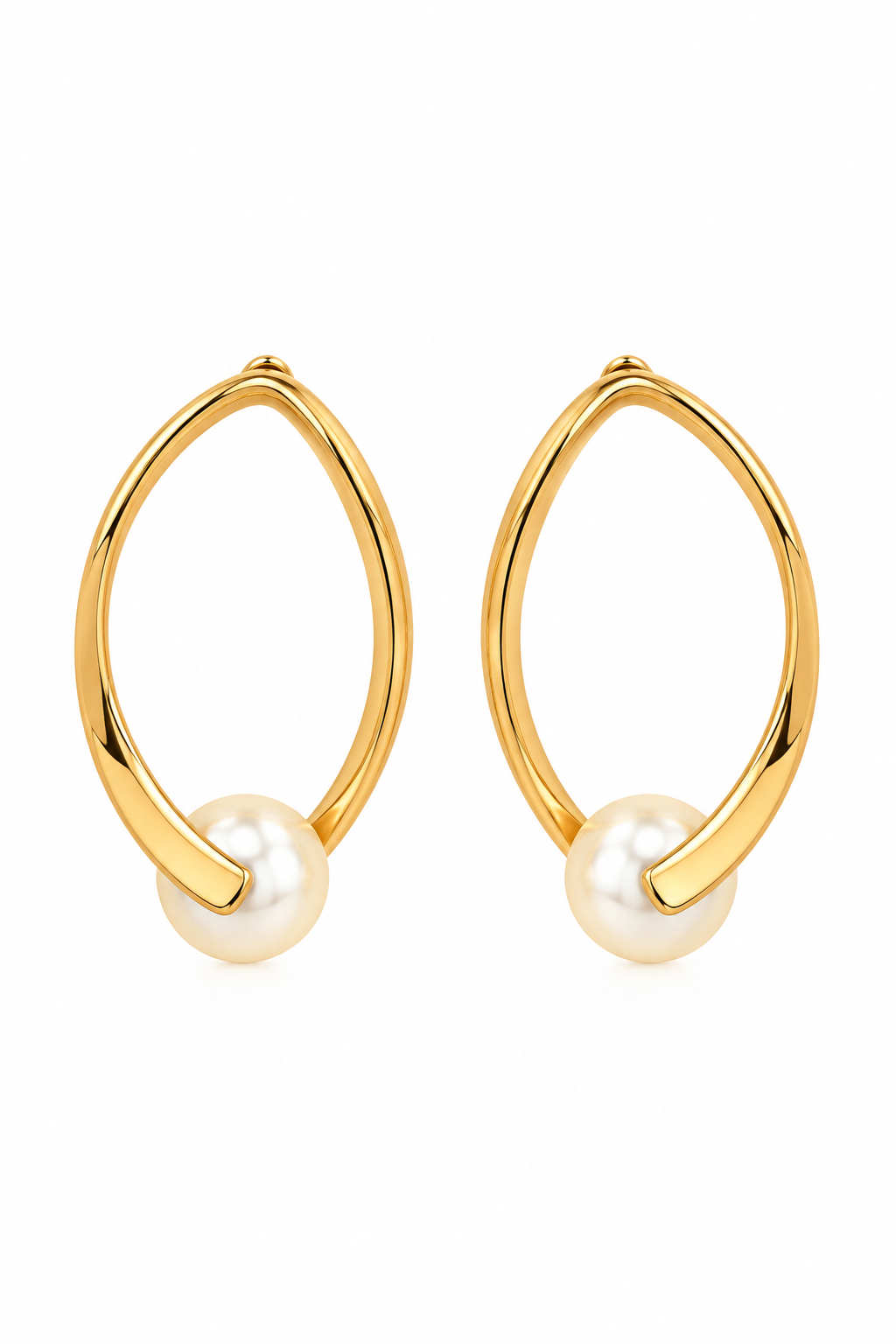Elegant Gold-Tone Open Teardrop Faux Pearl Stud Earrings | Romantic Minimalist Statement Jewelry