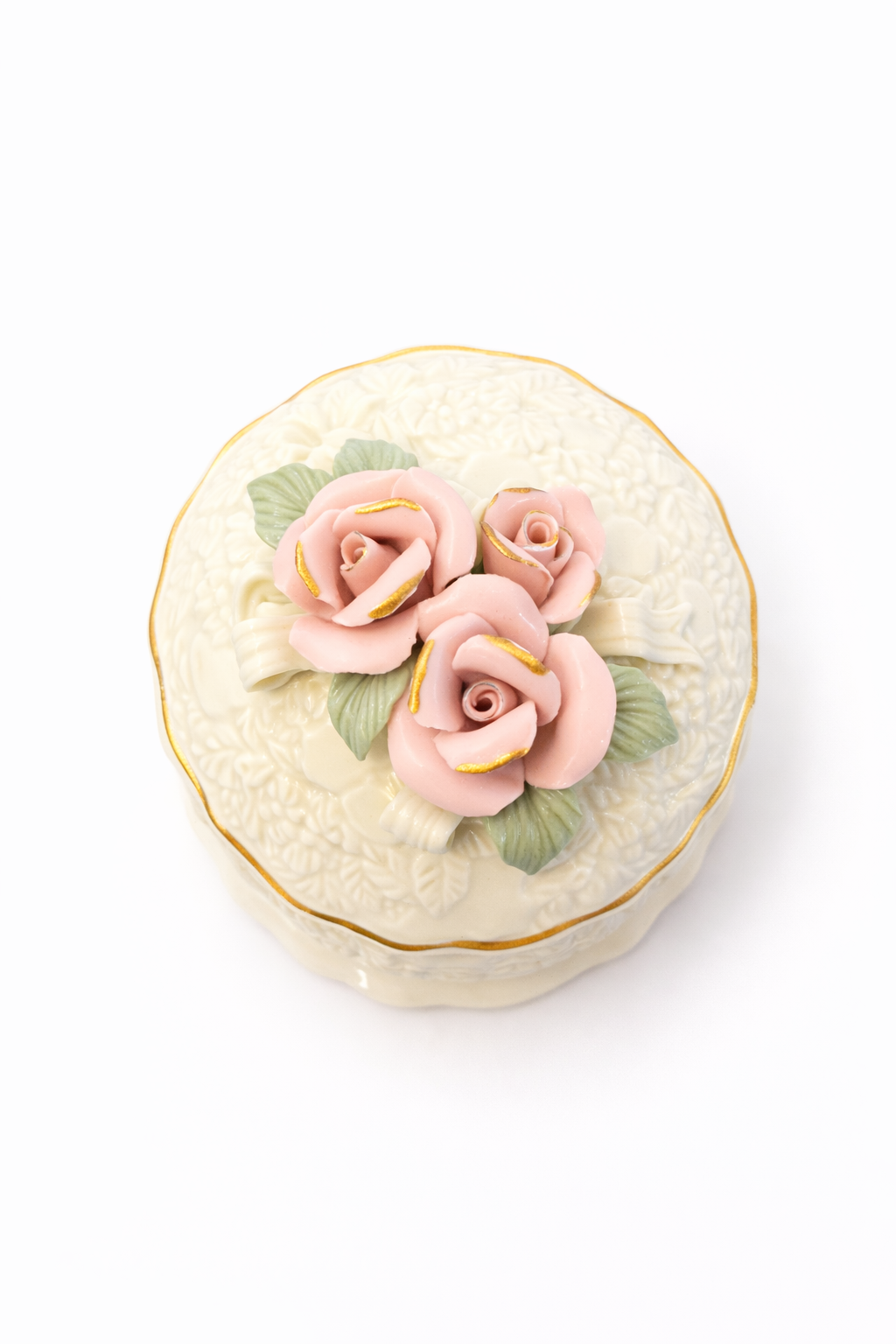 Vintage Porcelain Rose Trinket Box with Lid | Floral Vanity Keepsake Box