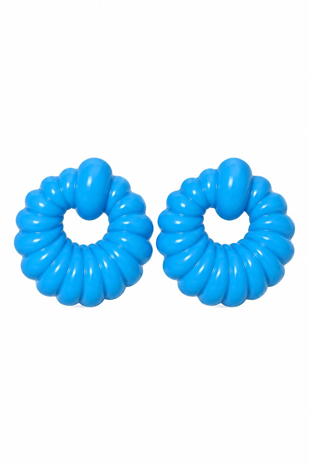 Vintage 1980s Bright Blue Ribbed Hoop Stud Earrings | Retro Statement Jewelry