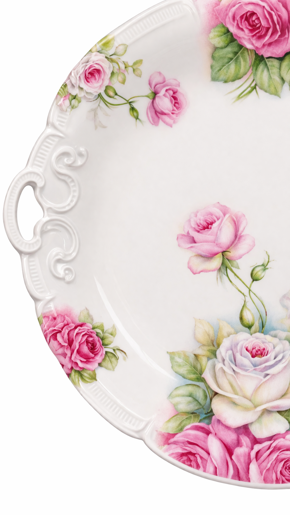 Antique Early 1900s German Floral Plate with Handles | Porcelain Serving Plate