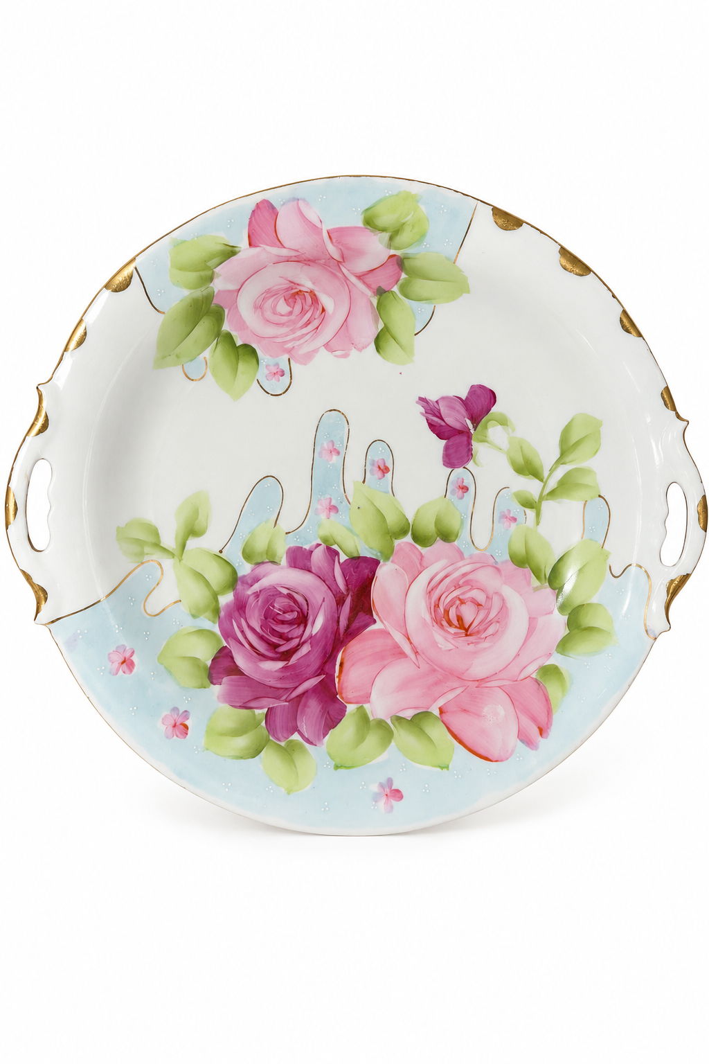 Antique Hand-Painted Japanese Porcelain Rose Bowl with Handles | Late 19th–Early 20th Century