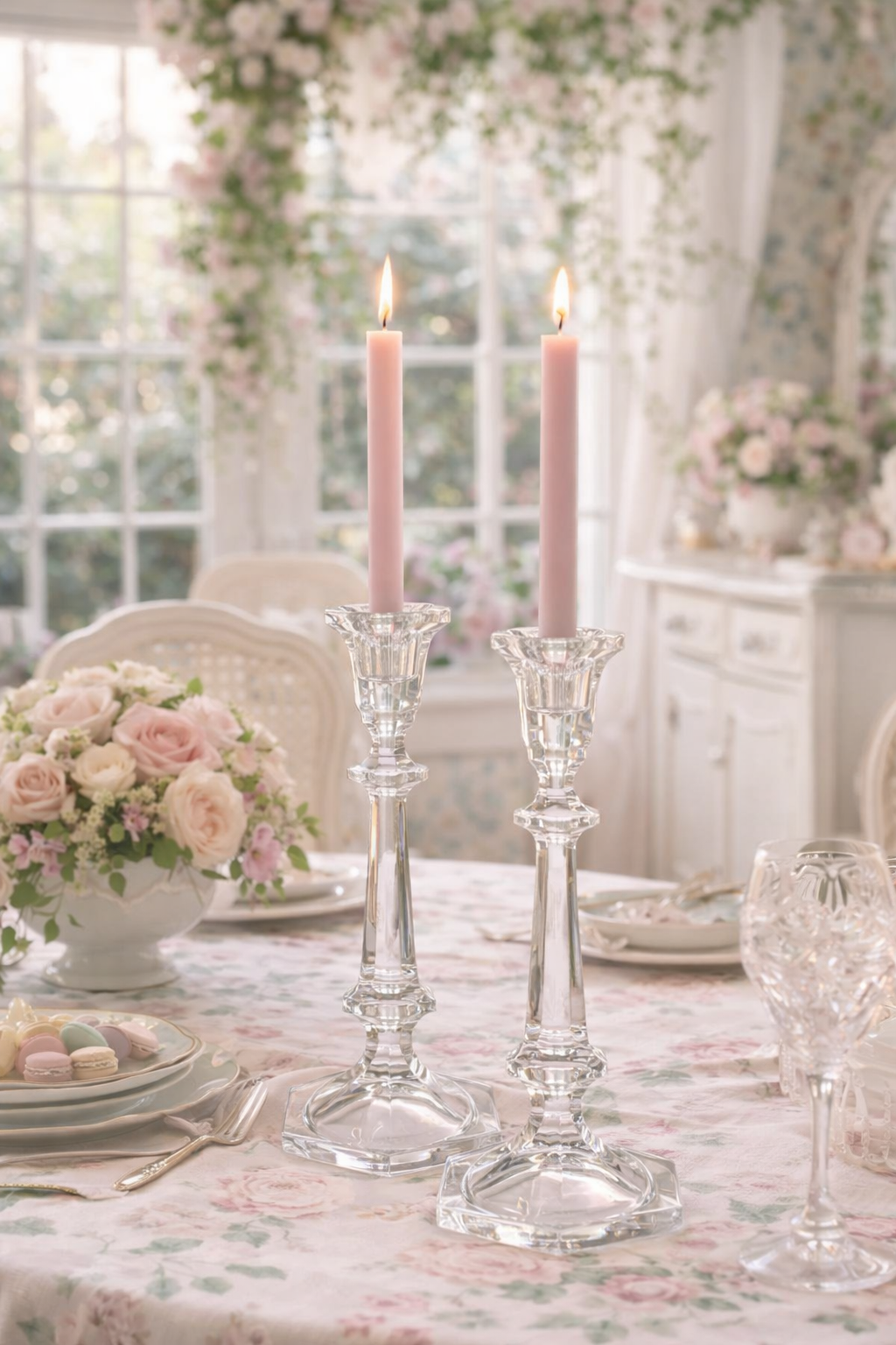 Vintage Clear Glass Candlestick Holders Set of 2 | Elegant Tall Crystal-Style Taper Holders